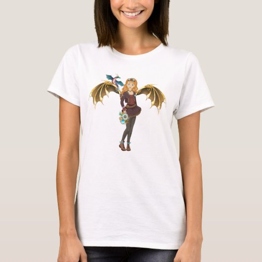 T-shirt fille Dragon Steampunk à tête rouge (Devant)