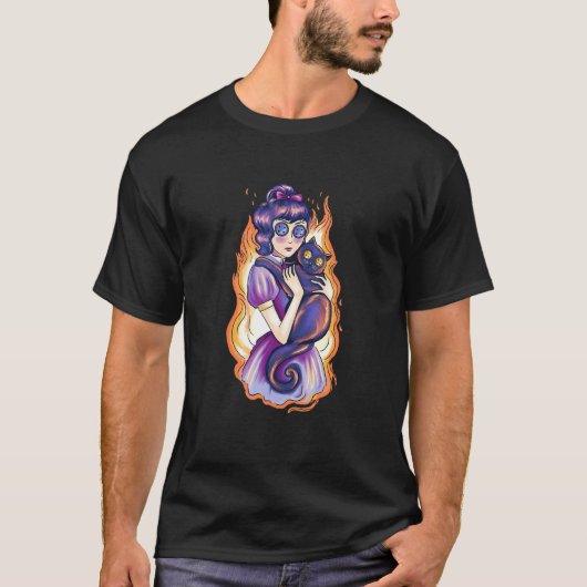 T-shirt Fille effrayante avec chat (Devant)