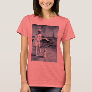 T-shirt Fille et Chien Day à la plage Vintage Victorian