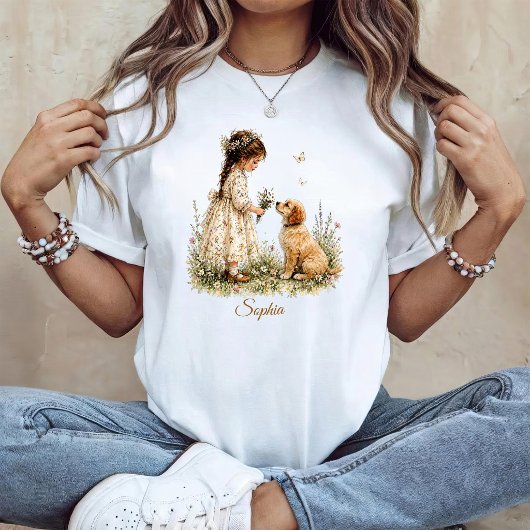 T-shirt Fille et chiot