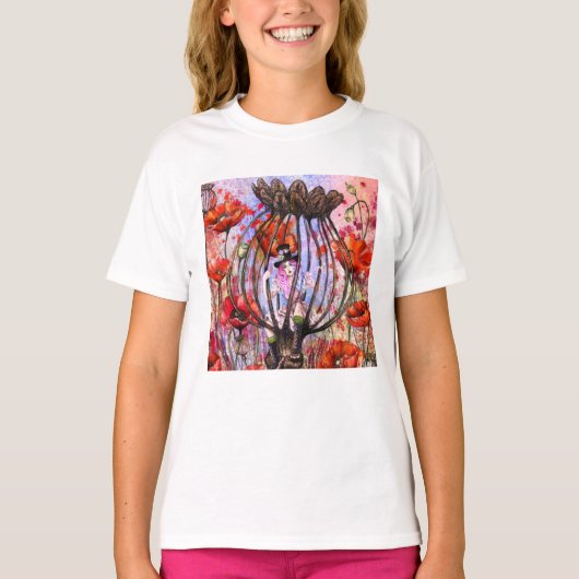 T-shirt Fille et Coquelicots (Devant)