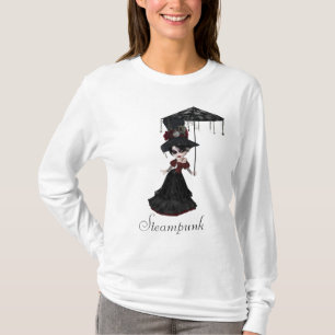 T-shirt Fille et parasol victoriens mignons de Steampunk