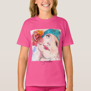 T-shirt Fille Femme Rose Aquarelle Béret Aqua Rose Télépho