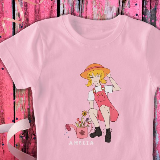 T-Shirt Fille Fleur avec arrosage Can Blond Nom de cheveux