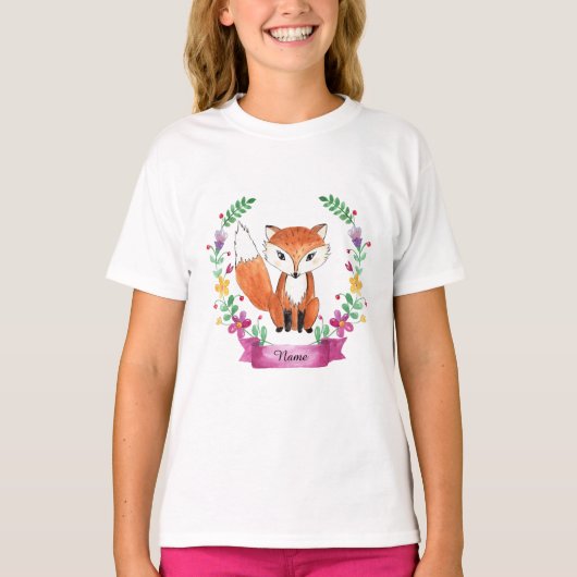T-shirt fille Floral Fox Aquarelle (Devant)