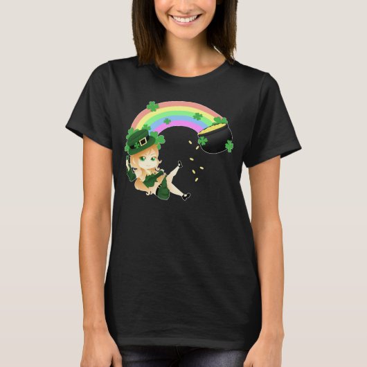 T-shirt Fille irlandaise mignonne de lutin de chibi avec (Devant)