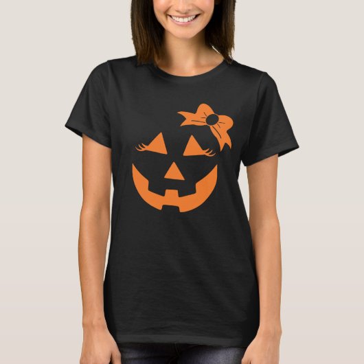 T-shirt Fille Jack-o-lanterne Citrouille Face Halloween (Devant)