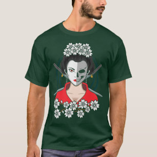 T-shirt Fille Japonaise Samurai Vintage Samurai Chat Geish