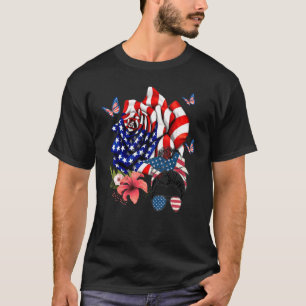 T-shirt Fille Messy Bun Cheveux Et Rose Drapeau Américain