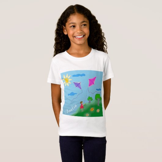 T-Shirt Fille mignonne avec des cerfs-volants Dessin des e (Devant entier)