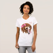 T-shirt Fille mignonne de chibi avec le grand arc rose - (Devant entier)