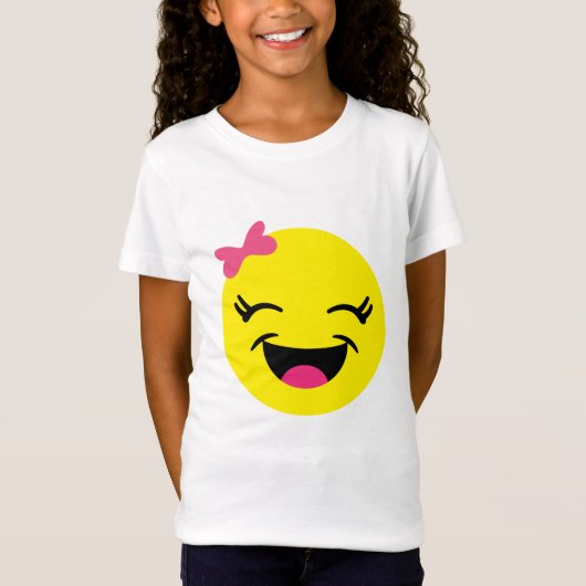 T-Shirt Fille mignonne et heureuse d'Emoji (Devant)