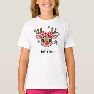 T-shirt Fille mignonne personnalisée Renne Arc rouge de No