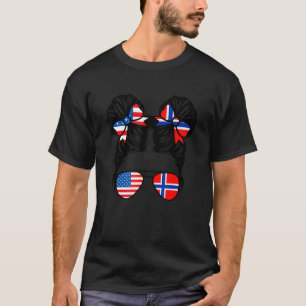 T-shirt Fille moitié américaine moitié norvégienne Drapeau