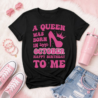 T-shirt Fille née en Octobre Cadeau Rose Princesse Reine