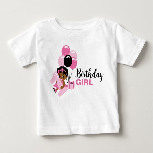 T-shirt fille noire 1er anniversaire avec ballons (Devant)