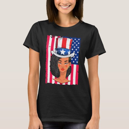 T-shirt Fille noire Melanin Oncle Sam Casquette 4 juillet (Devant)