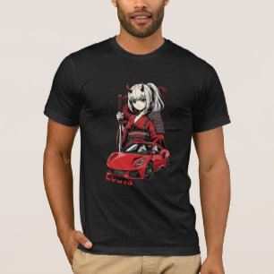 T-Shirt Fille Oni Anime avec Voiture de Sport Roug