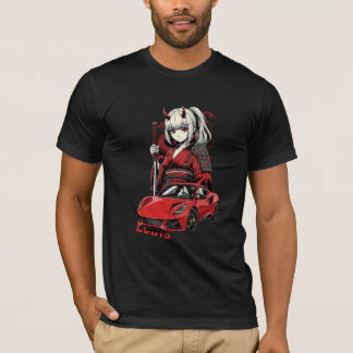 T-Shirt Fille Oni Anime avec Voiture de Sport Roug