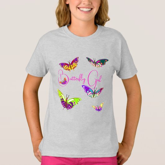 T-shirt Fille papillon - papillons colorés (Devant)