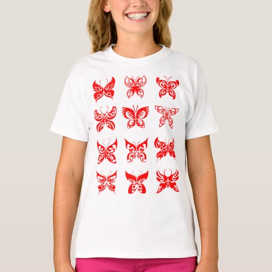 T-shirt fille papillon rouge (Devant)