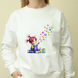 T-Shirt Fille Peintre Étoile Arc-en-Ciel Fantaisiste