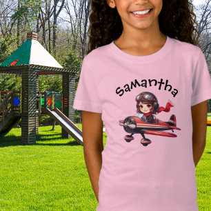 T-Shirt Fille pilote un avion vintage rose féminin