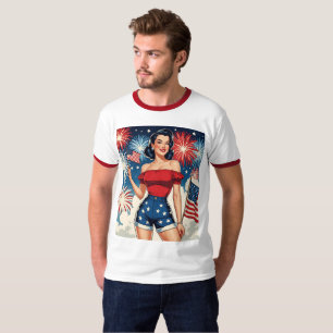 T-shirt Fille Pin-Up Patriotique – Style Rétro 4 Juillet