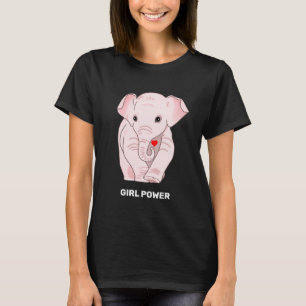 T-Shirt Fille Power Éléphant Rose Tenant un Cœur