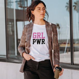 T-shirt Fille Power rose noir moderne féministe GRL PWR