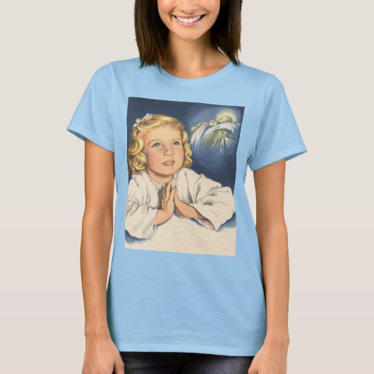 T-shirt Fille priant pour Jésus-Christ, prières au coucher (Devant)