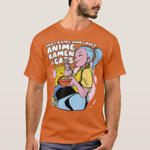 T-shirt Fille Qui Aime Anime Ramen & Chats - Cute Kawaii A
