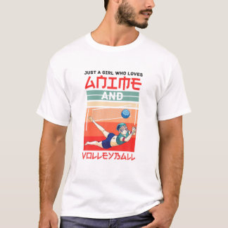 T-shirt Fille Qui Aime L'Anime Et Le Joueur De Volley-Ball