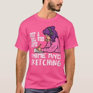 T-shirt Fille Qui Aime L'Anime Sketching Manga Japonaise F