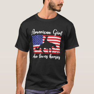 T-shirt Fille qui aime les chevaux Drapeau américain fier