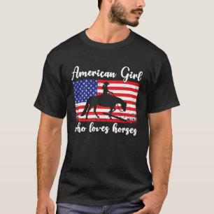 T-shirt Fille qui aime les chevaux Drapeau américain fier