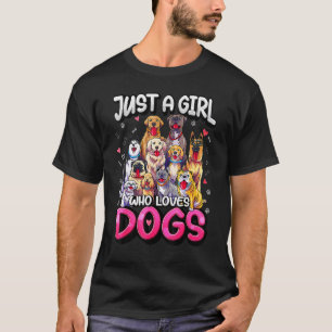 T-shirt Fille qui aime les chiens Pug Berger Beagle Maltai