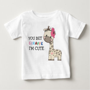 T-shirt fille rose personnalisée Giraffe Baby