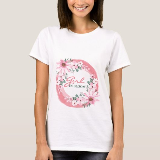 T-shirt Fille rose rousse dans le Baby shower fleuri (Devant)