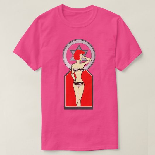 T-shirt Fille rousse avec cheveux rouges en bikini (Design devant)