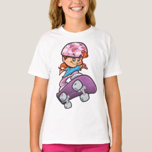 T-shirt Fille skatrice casque rose planche à roulettes