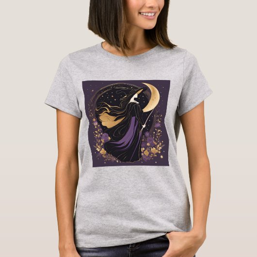 T-shirt Fille sorcière Lune Magique Chemise d'Halloween fé (Devant)