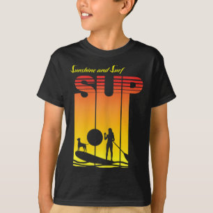 T-shirt Fille Sup Chien Planche De Paddle Debout Pagaïant