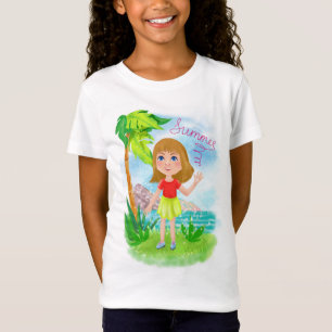 T-Shirt fille sur fond de tropiques et de mer en s