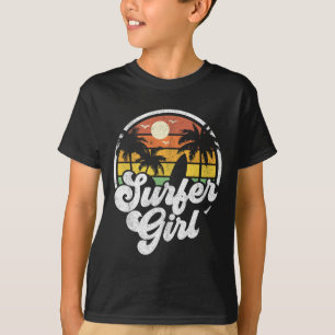 T-shirt Fille surfeuse plage rétro été 70s vacances de sur