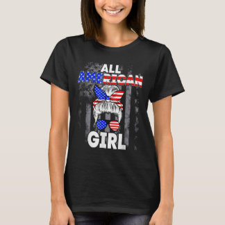 T-shirt Fille tout américaine Drapeau États-Unis 4 juillet