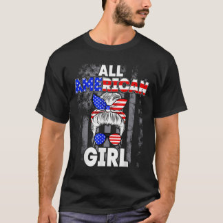 T-shirt Fille tout américaine Drapeau États-Unis 4 juillet