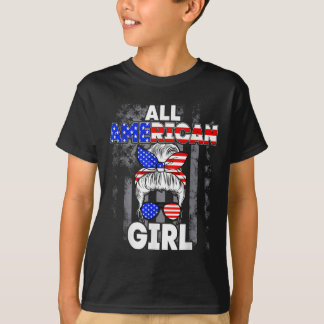 T-shirt Fille toute américaine Drapeau États-Unis 4 juille