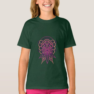 T-Shirt fille vert forêt à mandala floral rose