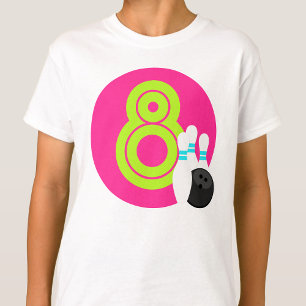 T-shirt Fille White Neon Bowling Birthday Shirt